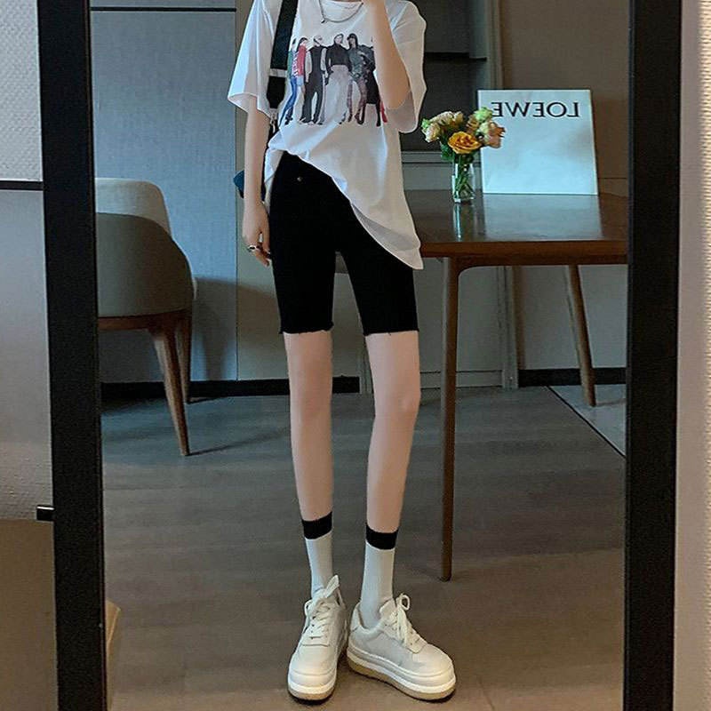 Cycling Shorts For Commute - ブラックデニムショートパンツ レディース 薄手 夏用 ハイウエスト 五分丈