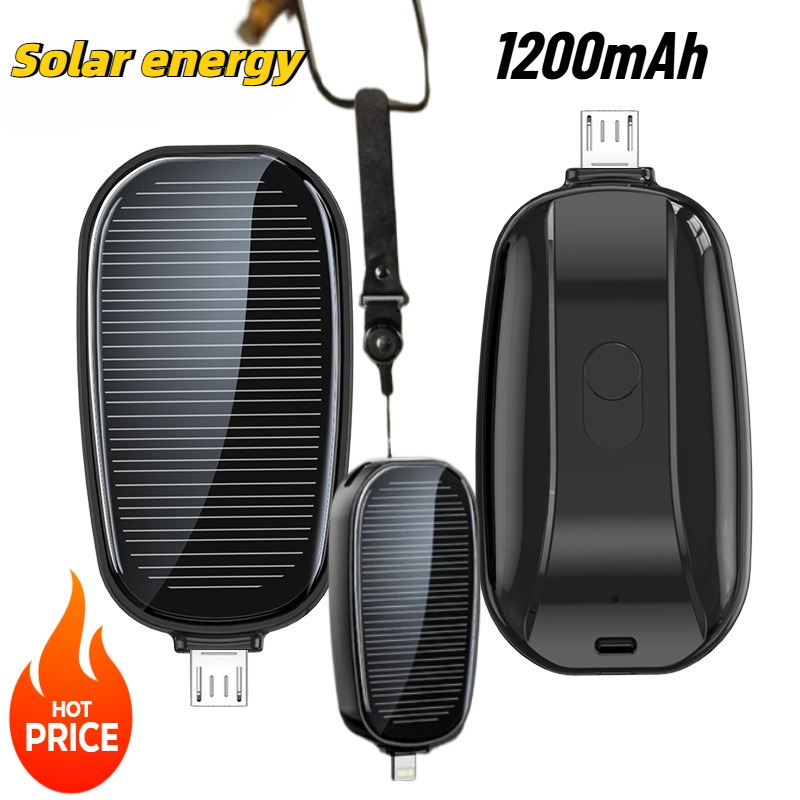 Usb Charger Dynamo - 1200mAh ソーラーミニパワーバンクキーホルダーポータブル充電器屋外キャンプ外部バッテリー高速充電 Xiaomi モバイル電源用