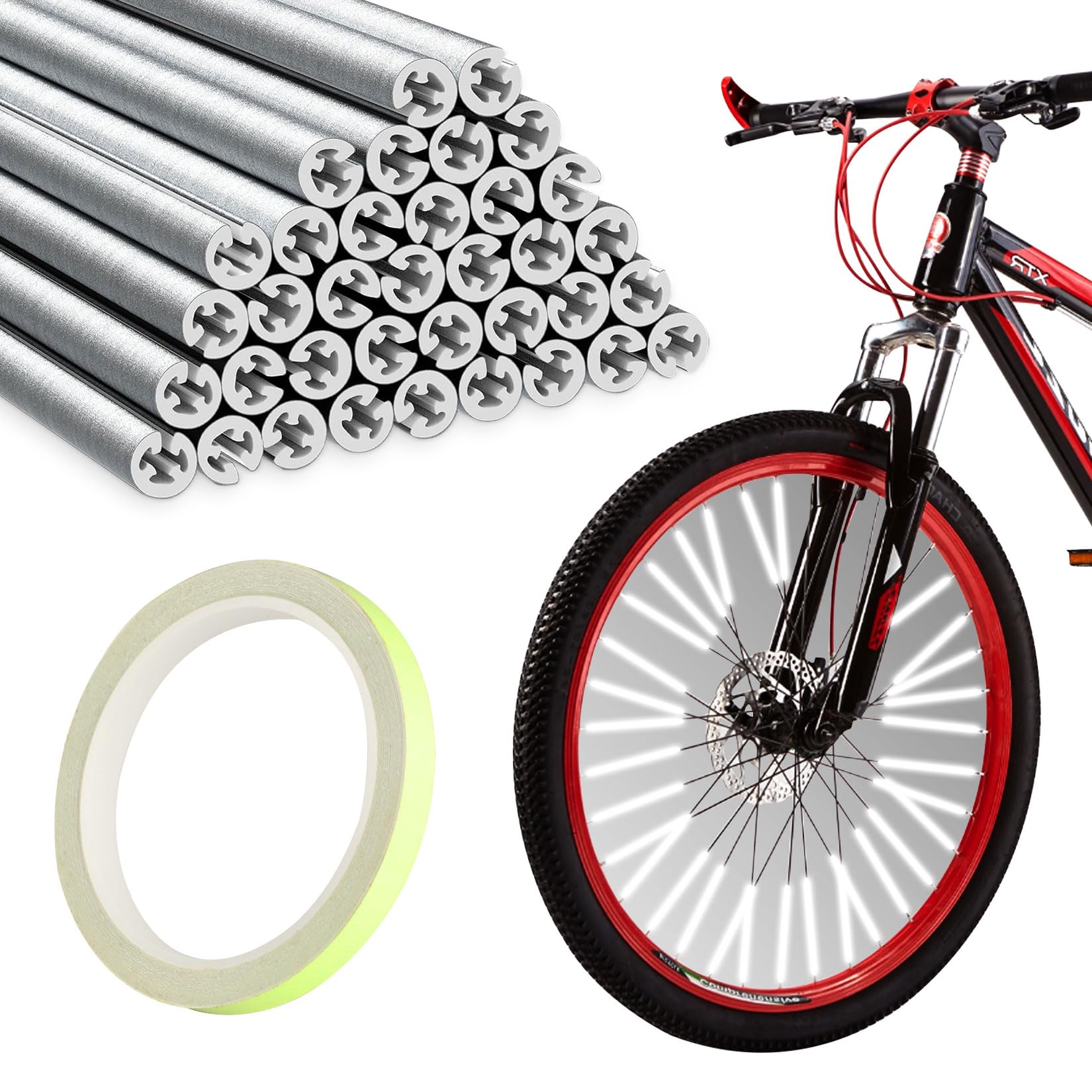 Spoke Reflector Set - バイクスポークリフレクターセット - 360 ° 視認性、緑色のアウトライン、キャットアイの代替品
