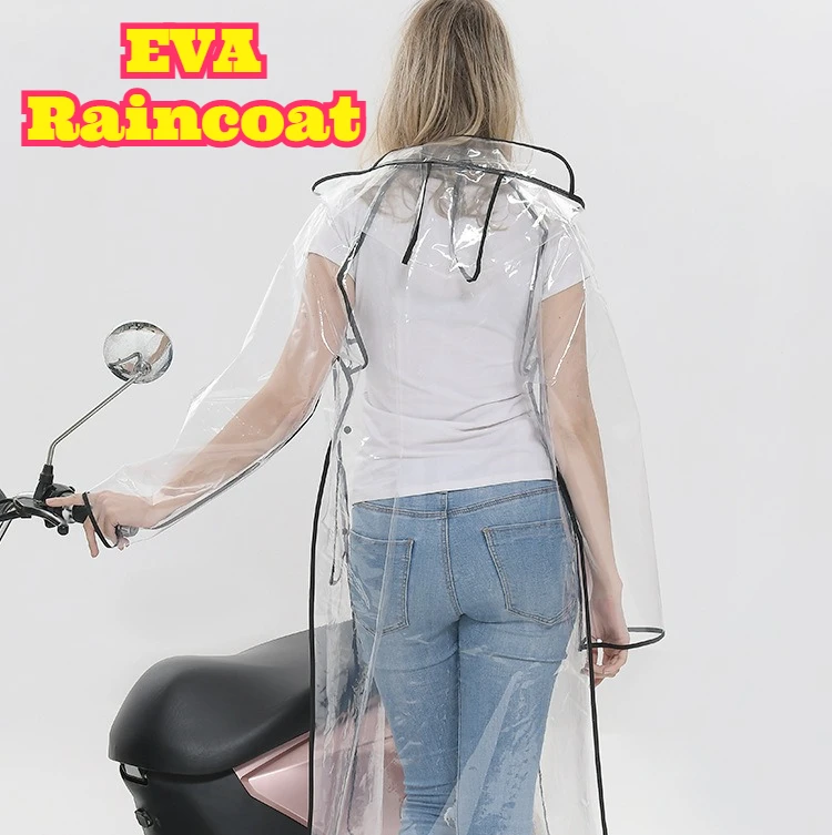 透明 EVA ベルト付きロングレインコートトリムフード付きユ - Waterproof Cycling Commute のレビューと価格