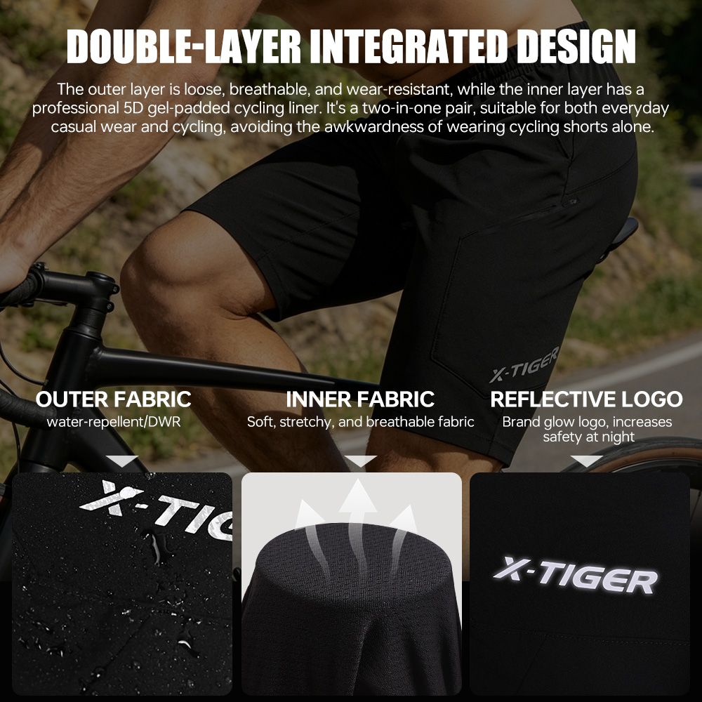 X-TIGER 2 in 1 サイクリングショーツ ダブルレ - Cycling Shorts For Commute のレビューと価格